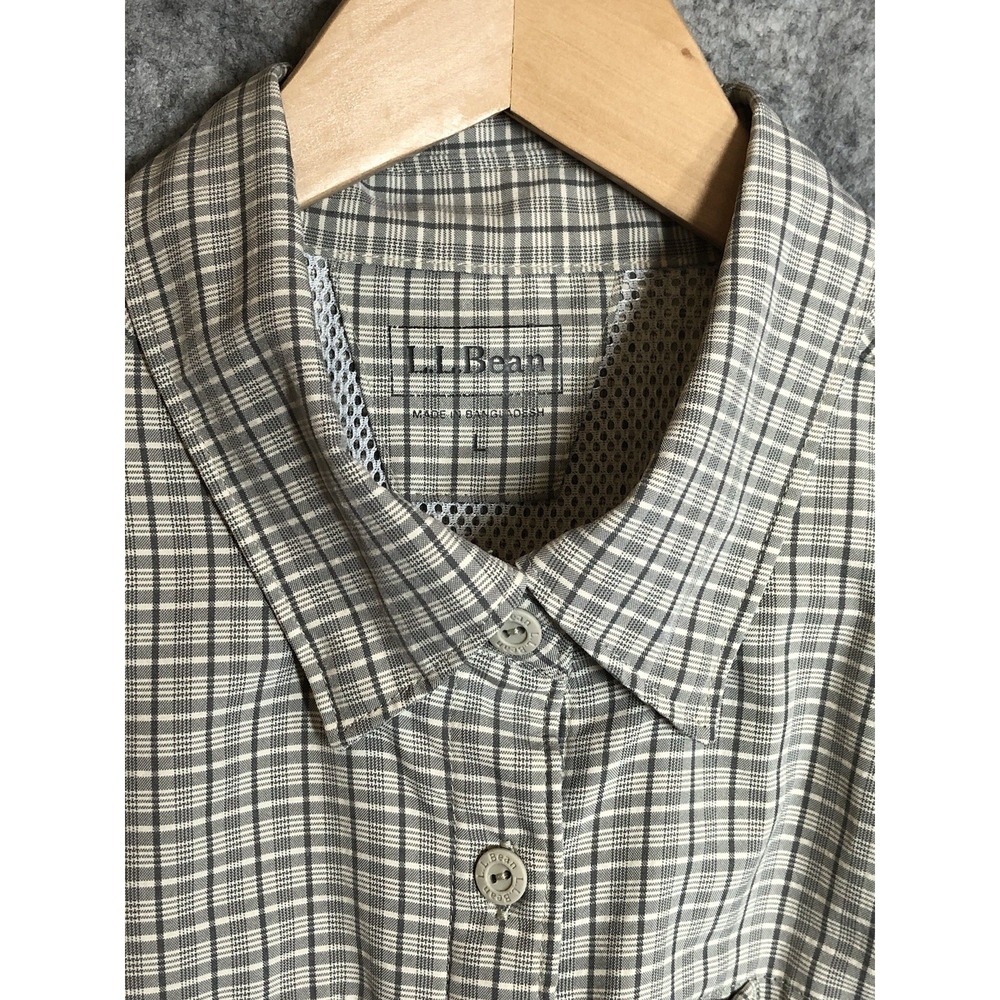 L.L. Bean Shirt Womens Tan Plaid Tropicwear Roll Tab Fishing Performance Outdoor